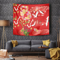 Hawaiian and Japanese Culture Together Tapestry Kakau Tribal Pattern and Irezumi Art Red Color LT03 Red - Polynesian Pride
