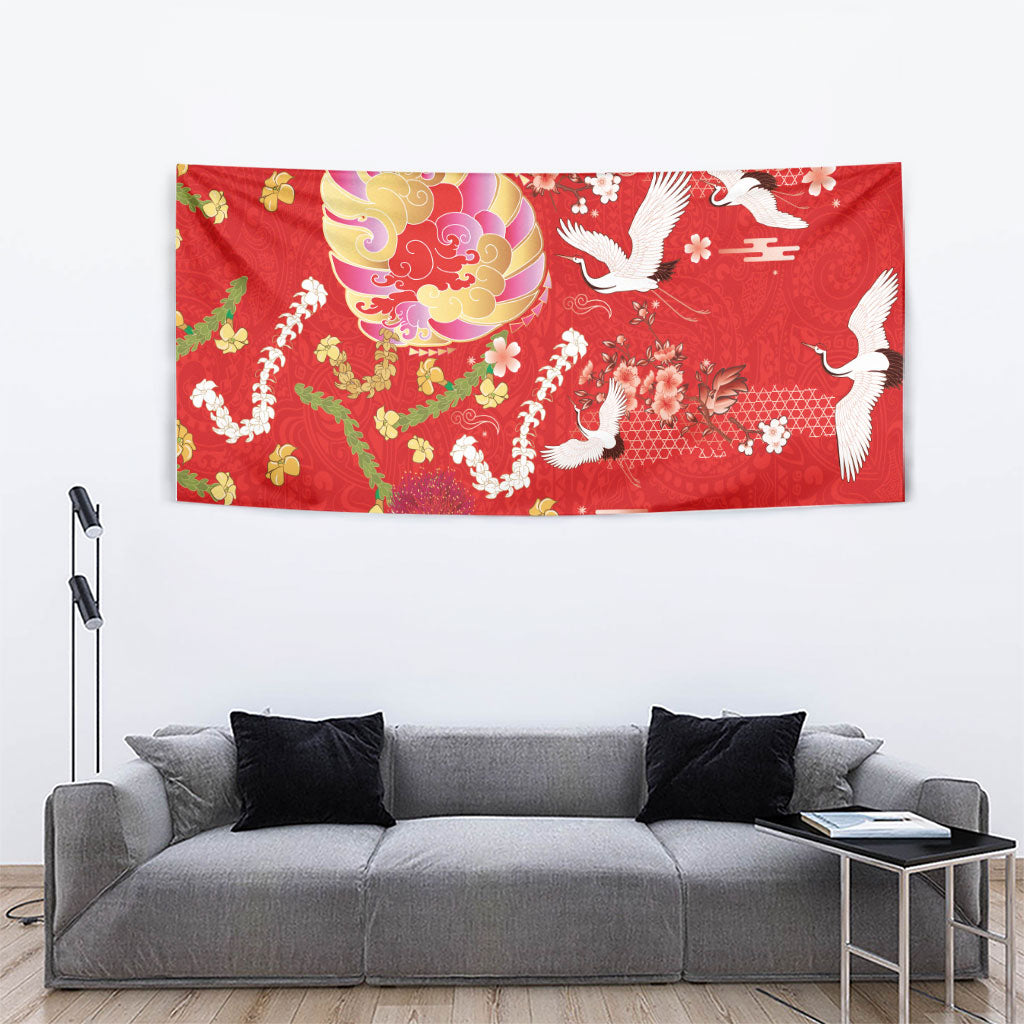 Hawaiian and Japanese Culture Together Tapestry Kakau Tribal Pattern and Irezumi Art Red Color LT03 - Polynesian Pride