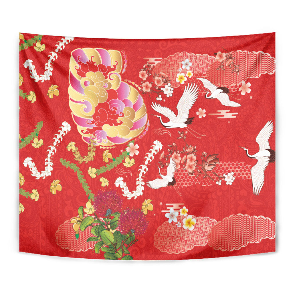 Hawaiian and Japanese Culture Together Tapestry Kakau Tribal Pattern and Irezumi Art Red Color LT03 - Polynesian Pride