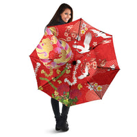 Hawaiian and Japanese Culture Together Umbrella Kakau Tribal Pattern and Irezumi Art Red Color LT03 - Polynesian Pride