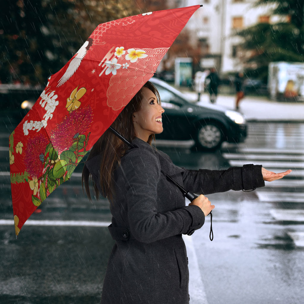 Hawaiian and Japanese Culture Together Umbrella Kakau Tribal Pattern and Irezumi Art Red Color LT03 - Polynesian Pride
