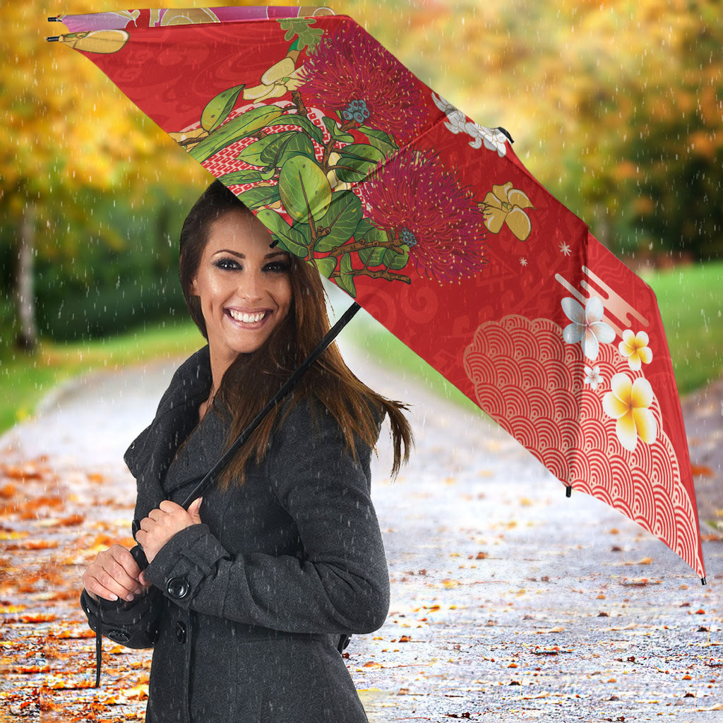 Hawaiian and Japanese Culture Together Umbrella Kakau Tribal Pattern and Irezumi Art Red Color LT03 - Polynesian Pride