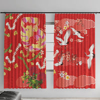 Hawaiian and Japanese Culture Together Window Curtain Kakau Tribal Pattern and Irezumi Art Red Color LT03 With Hooks Red - Polynesian Pride