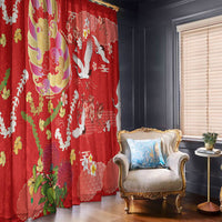 Hawaiian and Japanese Culture Together Window Curtain Kakau Tribal Pattern and Irezumi Art Red Color LT03 - Polynesian Pride