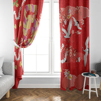 Hawaiian and Japanese Culture Together Window Curtain Kakau Tribal Pattern and Irezumi Art Red Color LT03 - Polynesian Pride