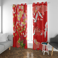 Hawaiian and Japanese Culture Together Window Curtain Kakau Tribal Pattern and Irezumi Art Red Color LT03 With Grommets Red - Polynesian Pride