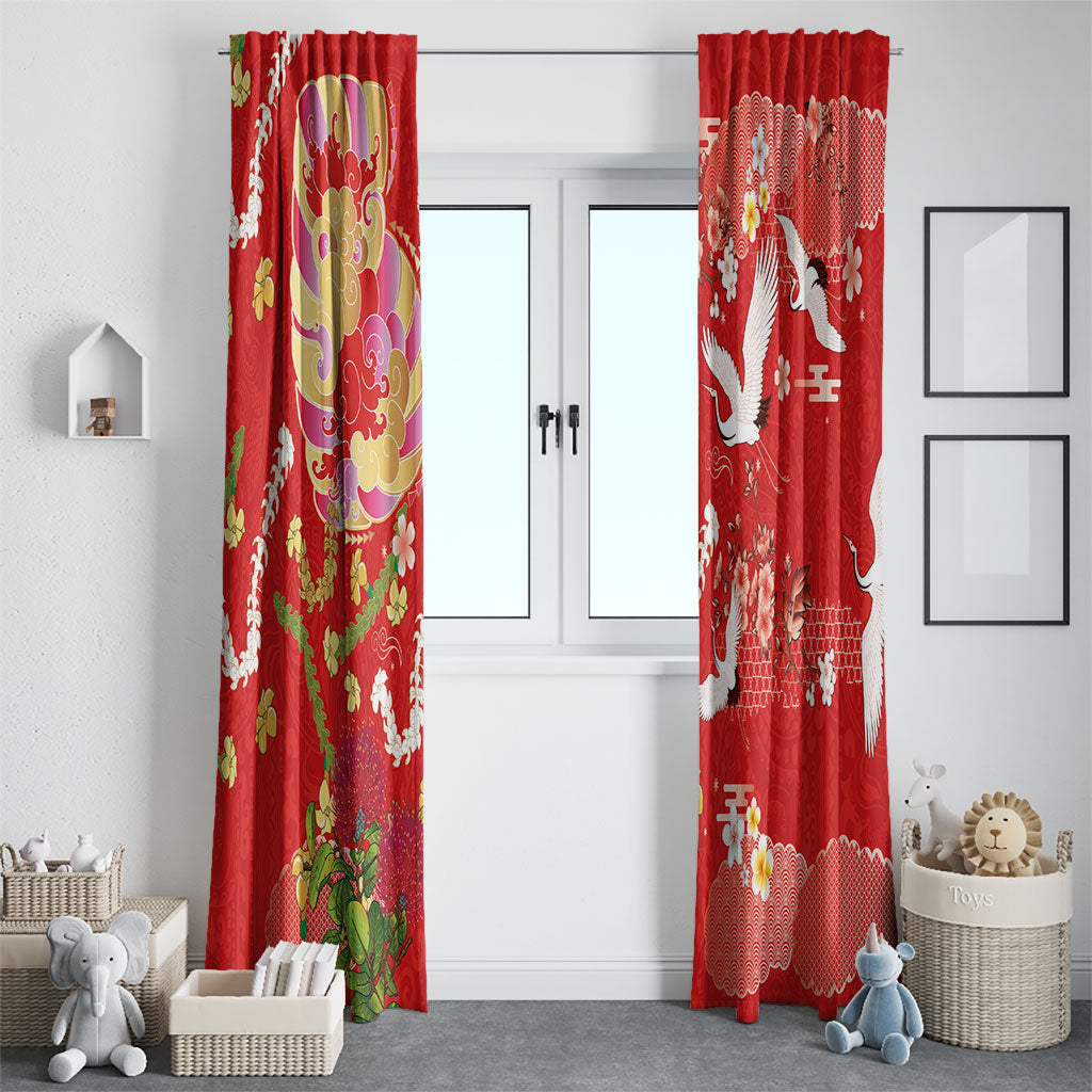 Hawaiian and Japanese Culture Together Window Curtain Kakau Tribal Pattern and Irezumi Art Red Color LT03 - Polynesian Pride