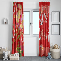 Hawaiian and Japanese Culture Together Window Curtain Kakau Tribal Pattern and Irezumi Art Red Color LT03 - Polynesian Pride