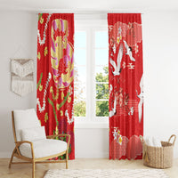 Hawaiian and Japanese Culture Together Window Curtain Kakau Tribal Pattern and Irezumi Art Red Color LT03 - Polynesian Pride