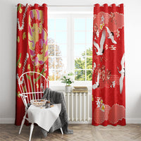 Hawaiian and Japanese Culture Together Window Curtain Kakau Tribal Pattern and Irezumi Art Red Color LT03 - Polynesian Pride