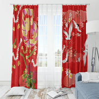 Hawaiian and Japanese Culture Together Window Curtain Kakau Tribal Pattern and Irezumi Art Red Color LT03 - Polynesian Pride