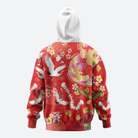 Hawaiian and Japanese Culture Together Zip Hoodie Kakau Tribal Pattern and Irezumi Art Red Color