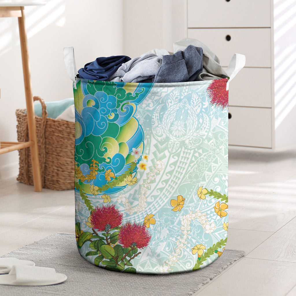 Japanese and Hawaiian Culture Fusion Laundry Basket Irezumi with Turtles and Lei Kakau Pattern Fresh Vibe LT03 Multicolor - Polynesian Pride