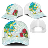 Japanese and Hawaiian Culture Fusion Baseball Net Cap Irezumi with Turtles and Lei Kakau Pattern Fresh Vibe LT03 - Polynesian Pride