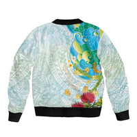 Japanese and Hawaiian Culture Fusion Bomber Jacket Irezumi with Turtles and Lei Kakau Pattern Fresh Vibe LT03 - Polynesian Pride