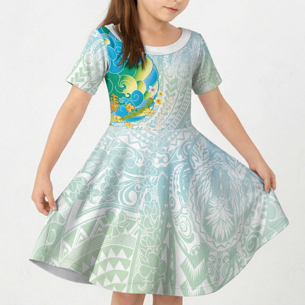 Japanese and Hawaiian Culture Fusion Kid Short Sleeve Dress Irezumi with Turtles and Lei Kakau Pattern Fresh Vibe LT03 KID Multicolor - Polynesian Pride