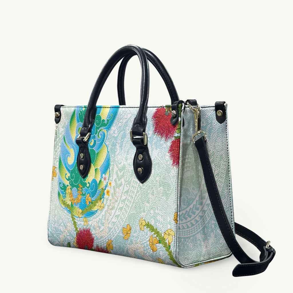 Japanese and Hawaiian Culture Fusion Leather Bag Irezumi with Turtles and Lei Kakau Pattern Fresh Vibe LT03 Multicolor - Polynesian Pride