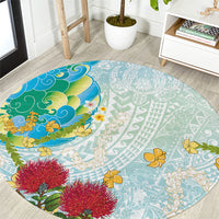 Japanese and Hawaiian Culture Fusion Round Carpet Irezumi with Turtles and Lei Kakau Pattern Fresh Vibe LT03 Multicolor - Polynesian Pride