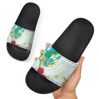 Japanese and Hawaiian Culture Fusion Slide Sandals Irezumi with Turtles and Lei Kakau Pattern Fresh Vibe LT03 - Polynesian Pride