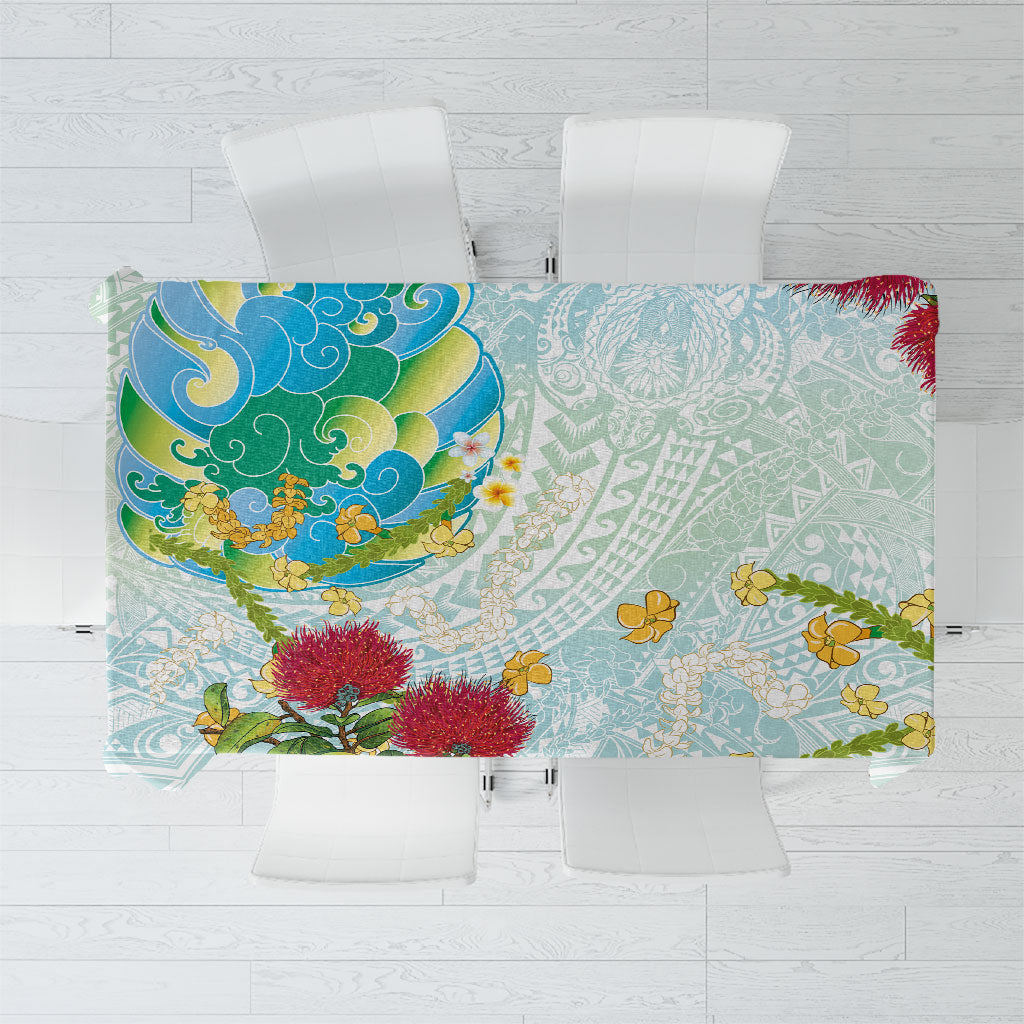 Japanese and Hawaiian Culture Fusion Tablecloth Irezumi with Turtles and Lei Kakau Pattern Fresh Vibe LT03 Multicolor - Polynesian Pride