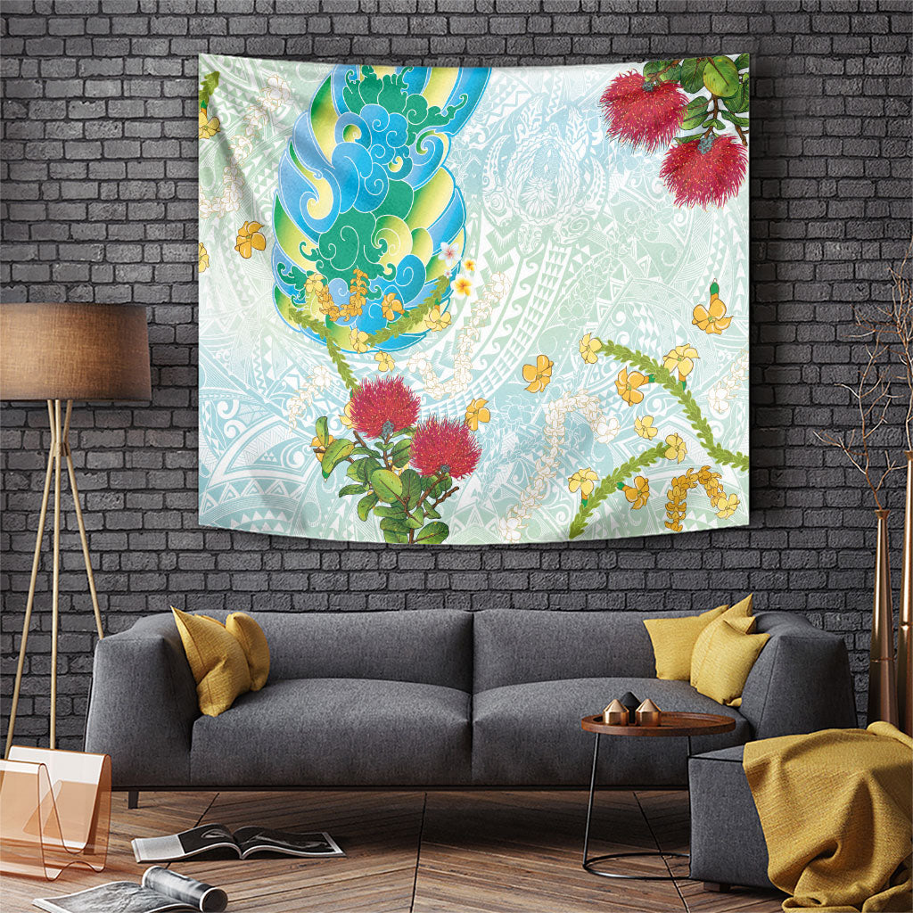 Japanese and Hawaiian Culture Fusion Tapestry Irezumi with Turtles and Lei Kakau Pattern Fresh Vibe