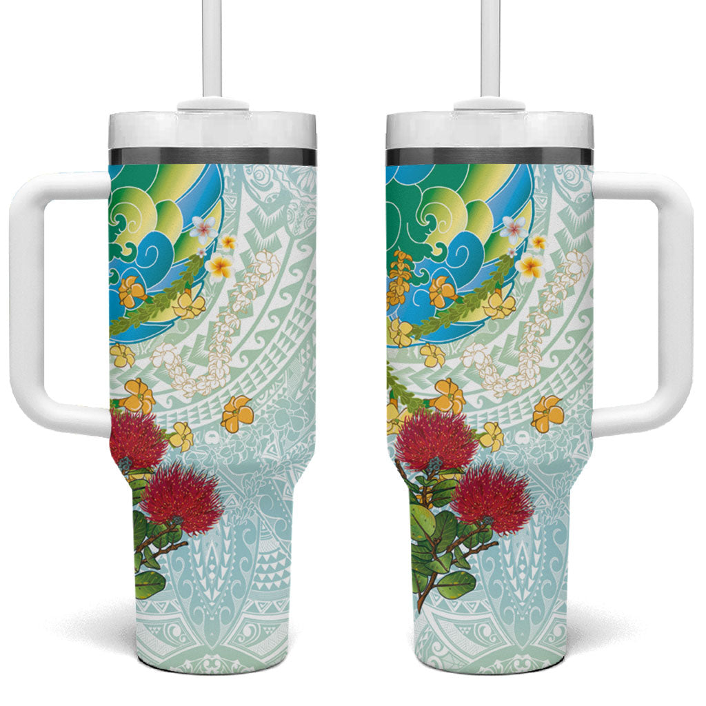Japanese and Hawaiian Culture Fusion Tumbler With Handle Irezumi with Turtles and Lei Kakau Pattern Fresh Vibe LT03 One Size: 40 oz Multicolor - Polynesian Pride