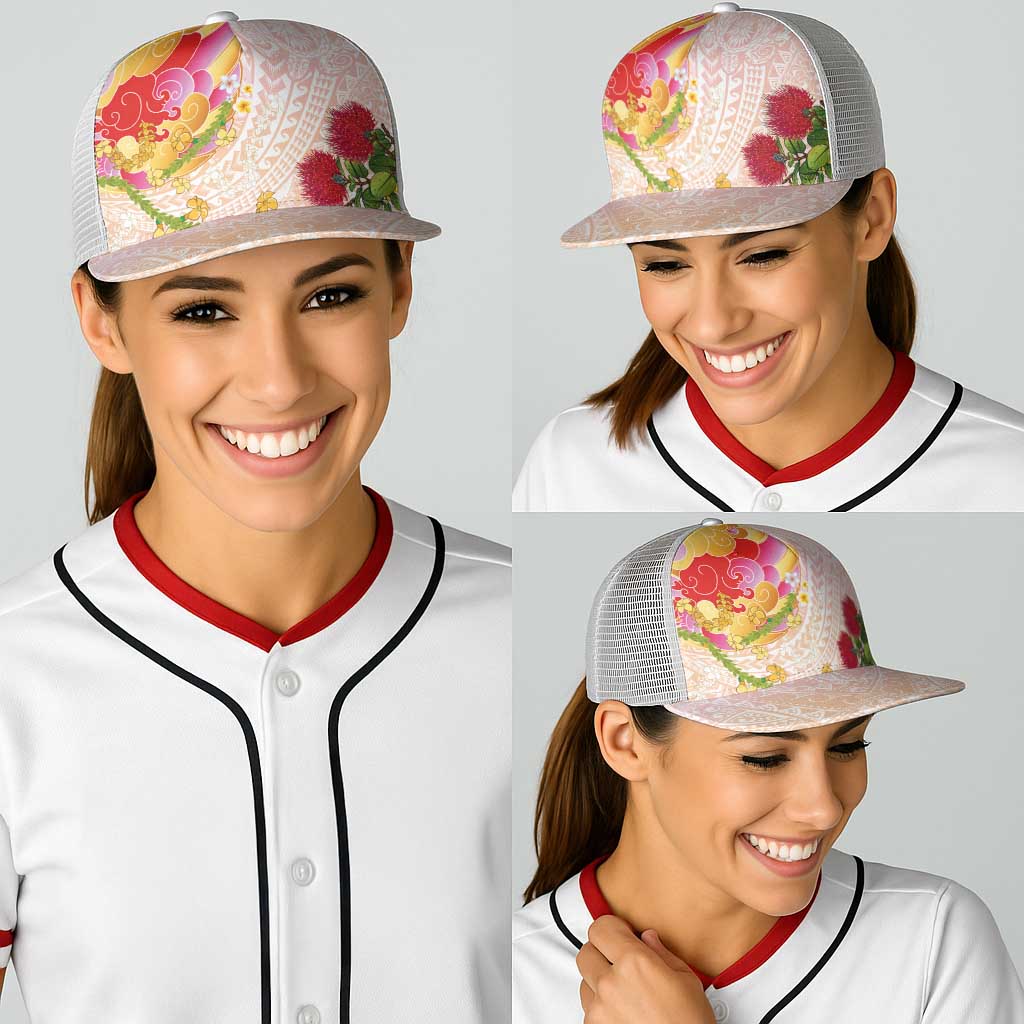 Japanese and Hawaiian Culture Fusion Baseball Net Cap Irezumi with Turtles and Lei Kakau Pattern Sunset Vibe LT03 - Polynesian Pride