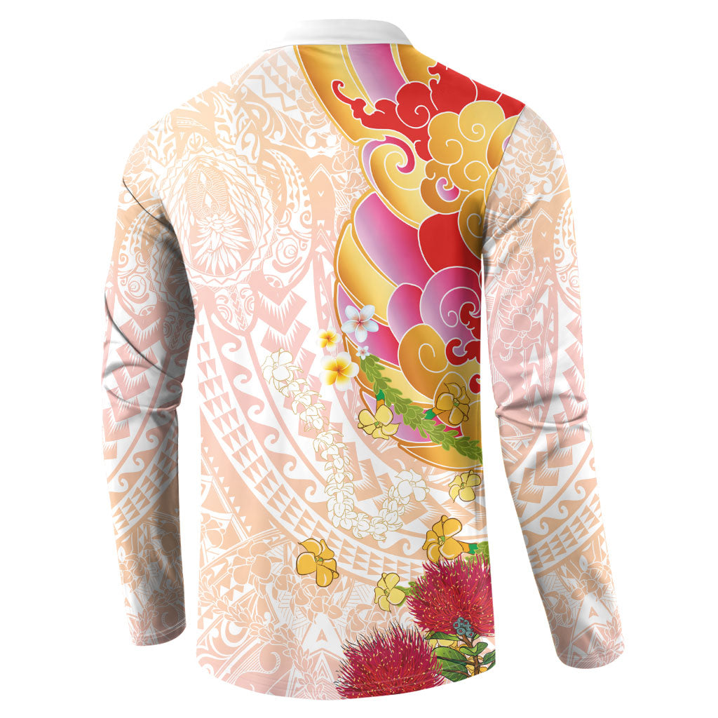 Japanese and Hawaiian Culture Fusion Button Sweatshirt Irezumi with Turtles and Lei Kakau Pattern Sunset Vibe LT03 - Polynesian Pride