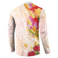 Japanese and Hawaiian Culture Fusion Button Sweatshirt Irezumi with Turtles and Lei Kakau Pattern Sunset Vibe LT03 - Polynesian Pride