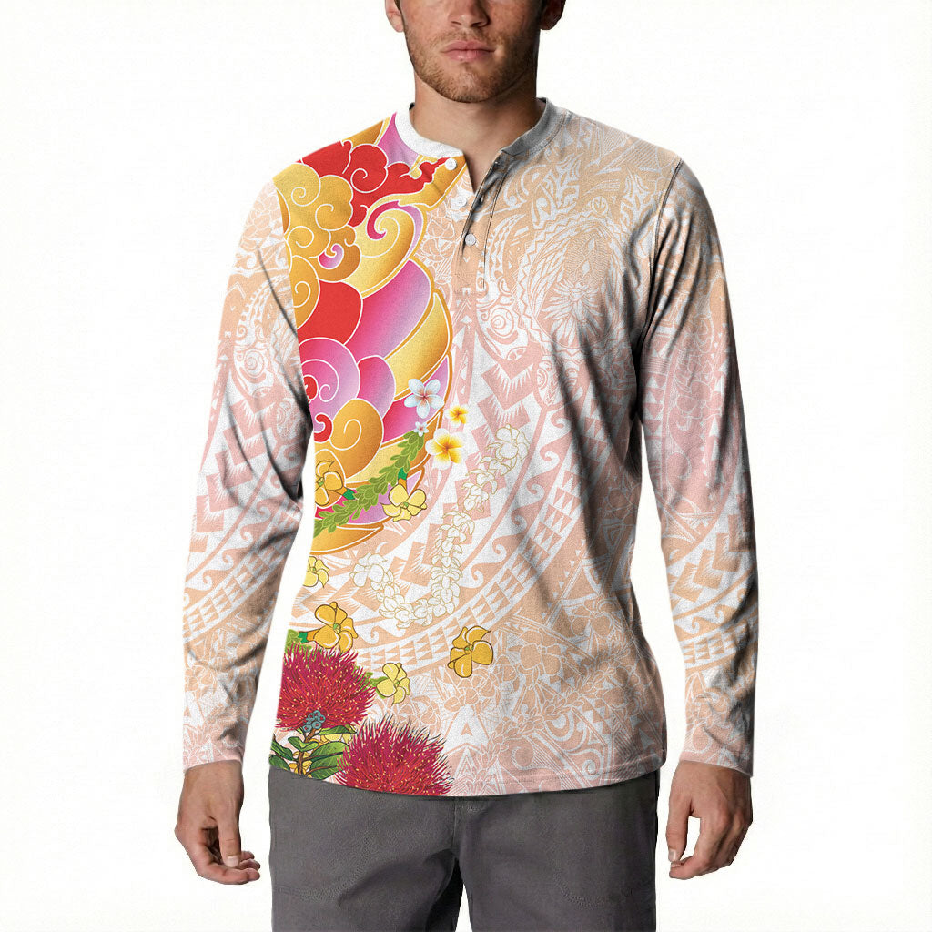 Japanese and Hawaiian Culture Fusion Button Sweatshirt Irezumi with Turtles and Lei Kakau Pattern Sunset Vibe LT03 - Polynesian Pride