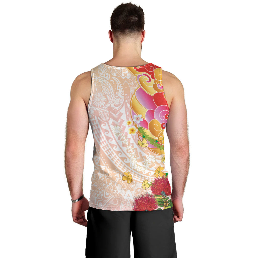 Japanese and Hawaiian Culture Fusion Men Tank Top Irezumi with Turtles and Lei Kakau Pattern Sunset Vibe LT03 - Polynesian Pride