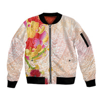 Japanese and Hawaiian Culture Fusion Sleeve Zip Bomber Jacket Irezumi with Turtles and Lei Kakau Pattern Sunset Vibe LT03 Unisex Multicolor - Polynesian Pride