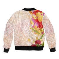 Japanese and Hawaiian Culture Fusion Sleeve Zip Bomber Jacket Irezumi with Turtles and Lei Kakau Pattern Sunset Vibe LT03 - Polynesian Pride