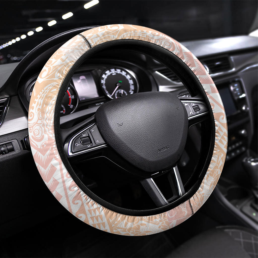 Japanese and Hawaiian Culture Fusion Steering Wheel Cover Irezumi with Turtles and Lei Kakau Pattern Sunset Vibe