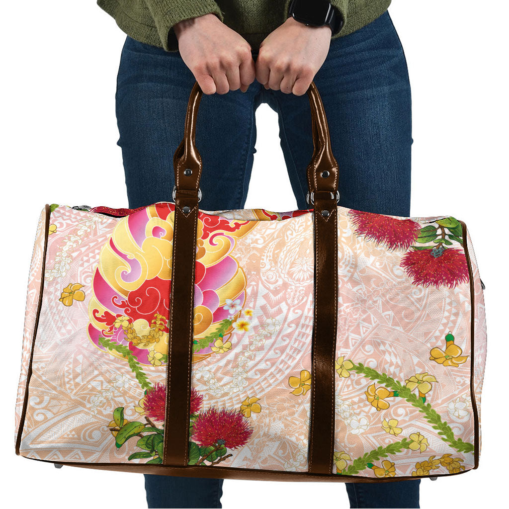 Japanese and Hawaiian Culture Fusion Travel Bag Irezumi with Turtles and Lei Kakau Pattern Sunset Vibe LT03 Multicolor - Polynesian Pride