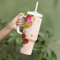Japanese and Hawaiian Culture Fusion Tumbler With Handle Irezumi with Turtles and Lei Kakau Pattern Sunset Vibe LT03 - Polynesian Pride