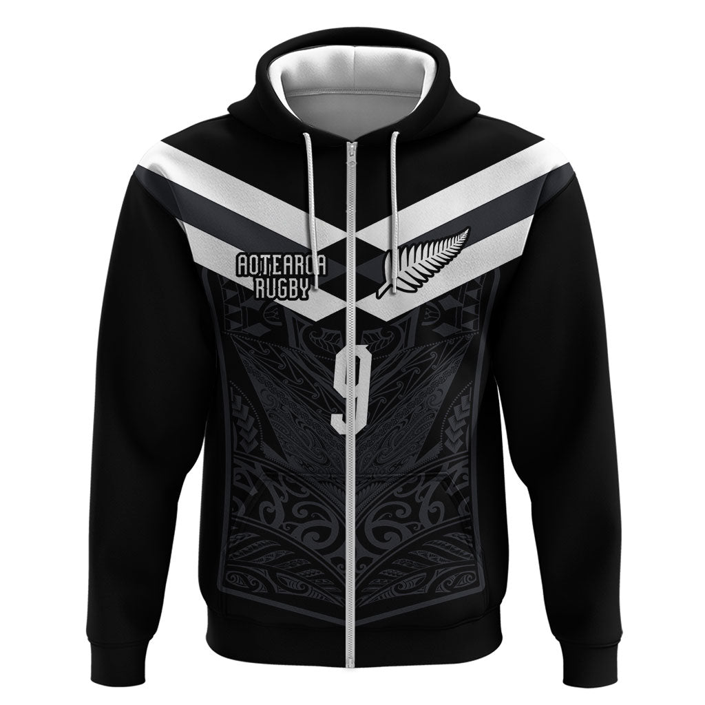 Aotearoa Rugby Custom Hoodie Maori Tribal Motifs Stripes-Sporty Style LT03 Zip Hoodie Black - Polynesian Pride