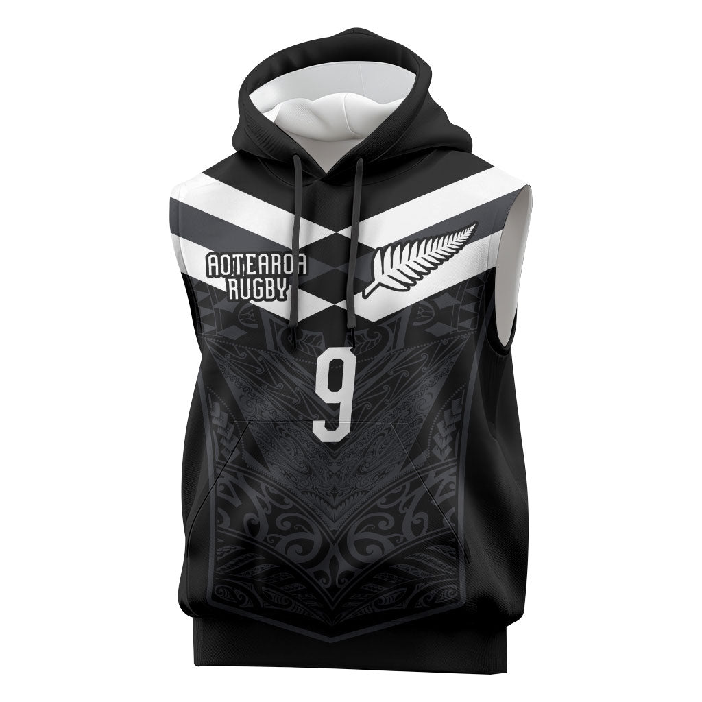 Aotearoa Rugby Custom Sleeveless Hoodie Maori Tribal Motifs Stripes-Sporty Style LT03 Black - Polynesian Pride