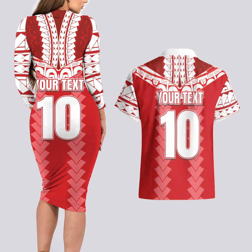Custom Tahiti Football Polynesian Pattern Couples Matching Long Sleeve Bodycon Dress and Hawaiian Shirt LT03 - Polynesian Pride