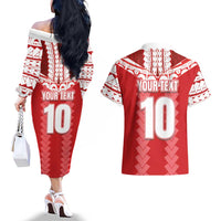 Custom Tahiti Football Polynesian Pattern Couples Matching Off The Shoulder Long Sleeve Dress and Hawaiian Shirt LT03 - Polynesian Pride