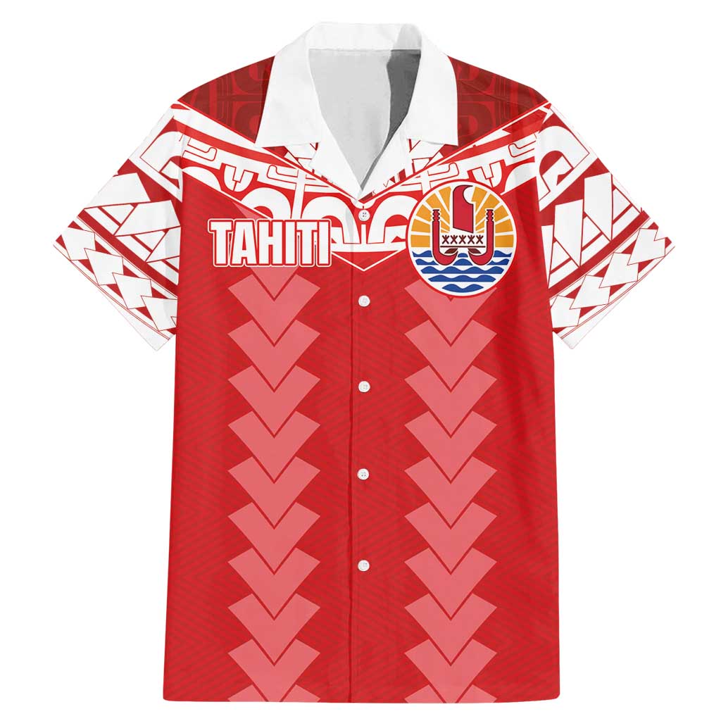 Custom Tahiti Football Polynesian Pattern Family Matching Mermaid Dress and Hawaiian Shirt LT03 Dad's Shirt - Short Sleeve Red - Polynesian Pride