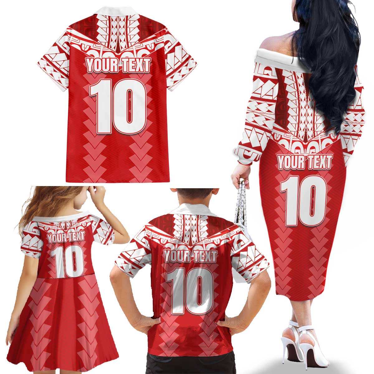 Custom Tahiti Football Polynesian Pattern Family Matching Off The Shoulder Long Sleeve Dress and Hawaiian Shirt LT03 - Polynesian Pride
