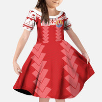 Custom Tahiti Football Polynesian Pattern Family Matching Off Shoulder Maxi Dress and Hawaiian Shirt LT03 Daughter's Dress Red - Polynesian Pride