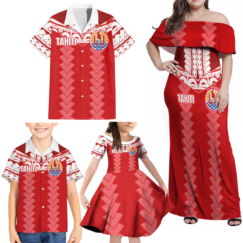 Custom Tahiti Football Polynesian Pattern Family Matching Off Shoulder Maxi Dress and Hawaiian Shirt LT03 - Polynesian Pride