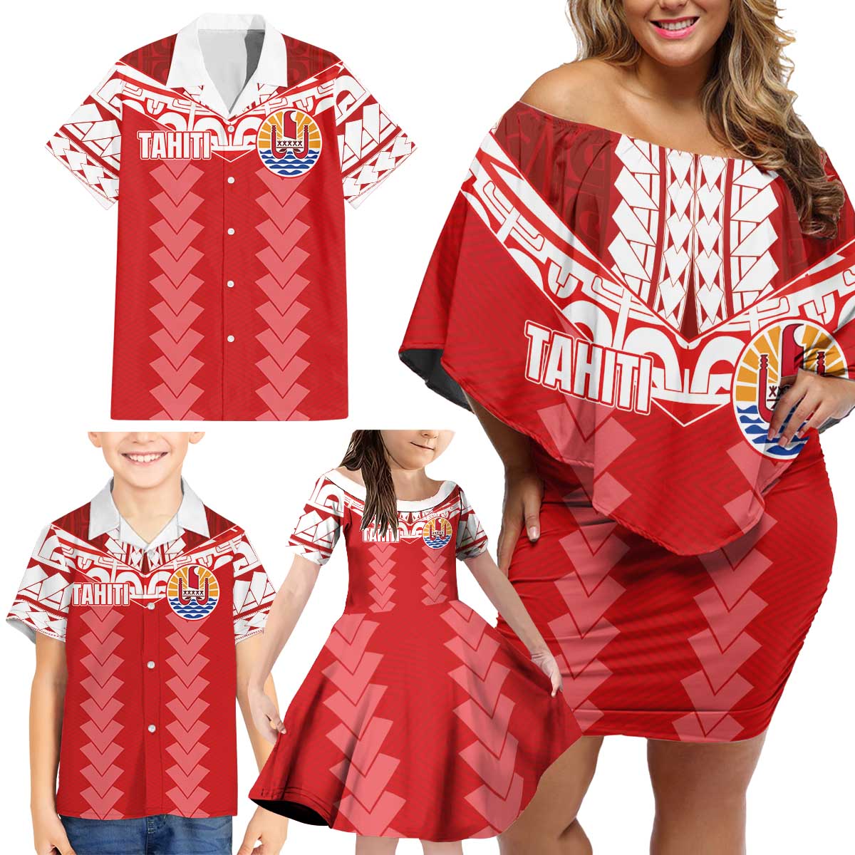 Custom Tahiti Football Polynesian Pattern Family Matching Off Shoulder Short Dress and Hawaiian Shirt LT03 - Polynesian Pride