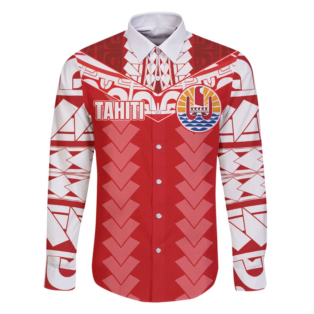 Custom Tahiti Football Polynesian Pattern Family Matching Short Sleeve Bodycon Dress and Hawaiian Shirt LT03 Dad's Shirt - Long Sleeve Red - Polynesian Pride