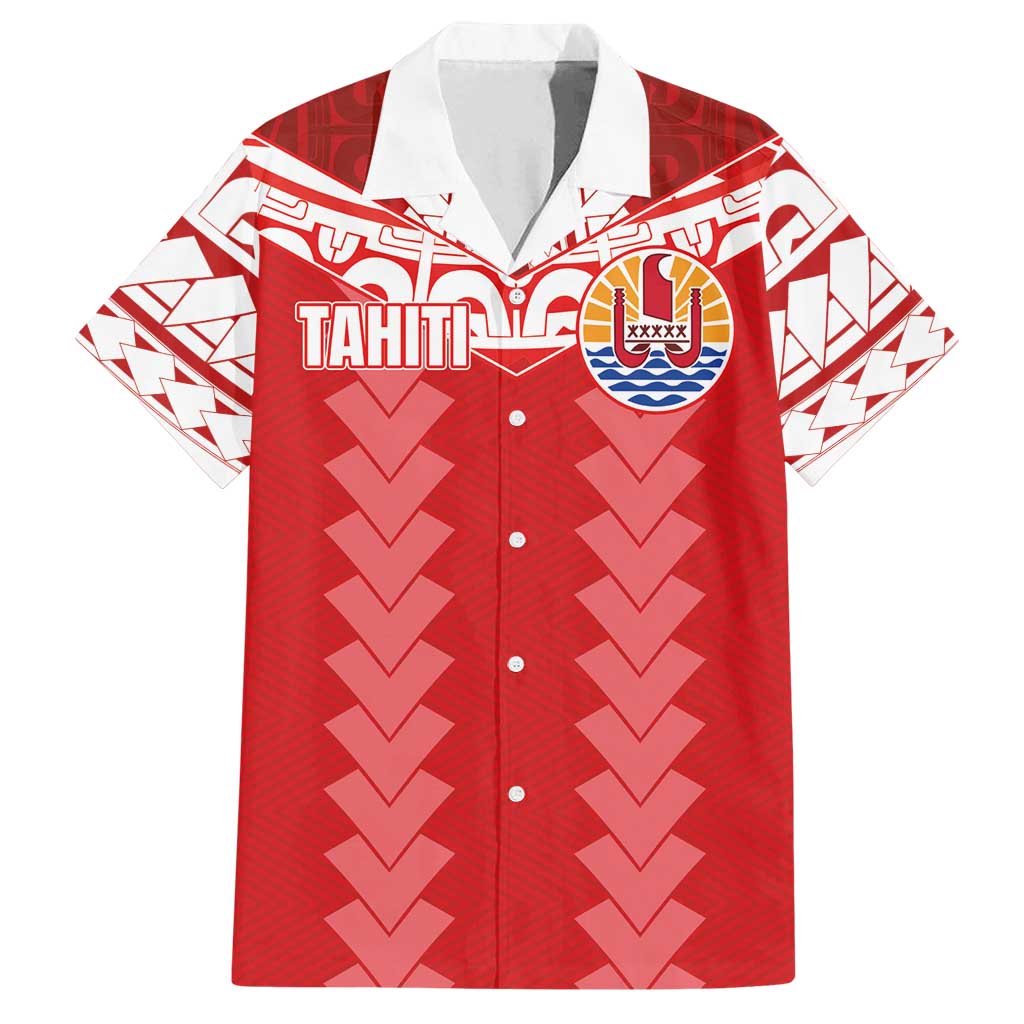 Custom Tahiti Football Polynesian Pattern Family Matching Summer Maxi Dress and Hawaiian Shirt LT03 Dad's Shirt - Short Sleeve Red - Polynesian Pride