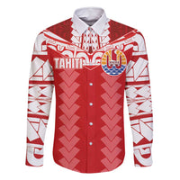 Custom Tahiti Football Polynesian Pattern Family Matching Summer Maxi Dress and Hawaiian Shirt LT03 Dad's Shirt - Long Sleeve Red - Polynesian Pride