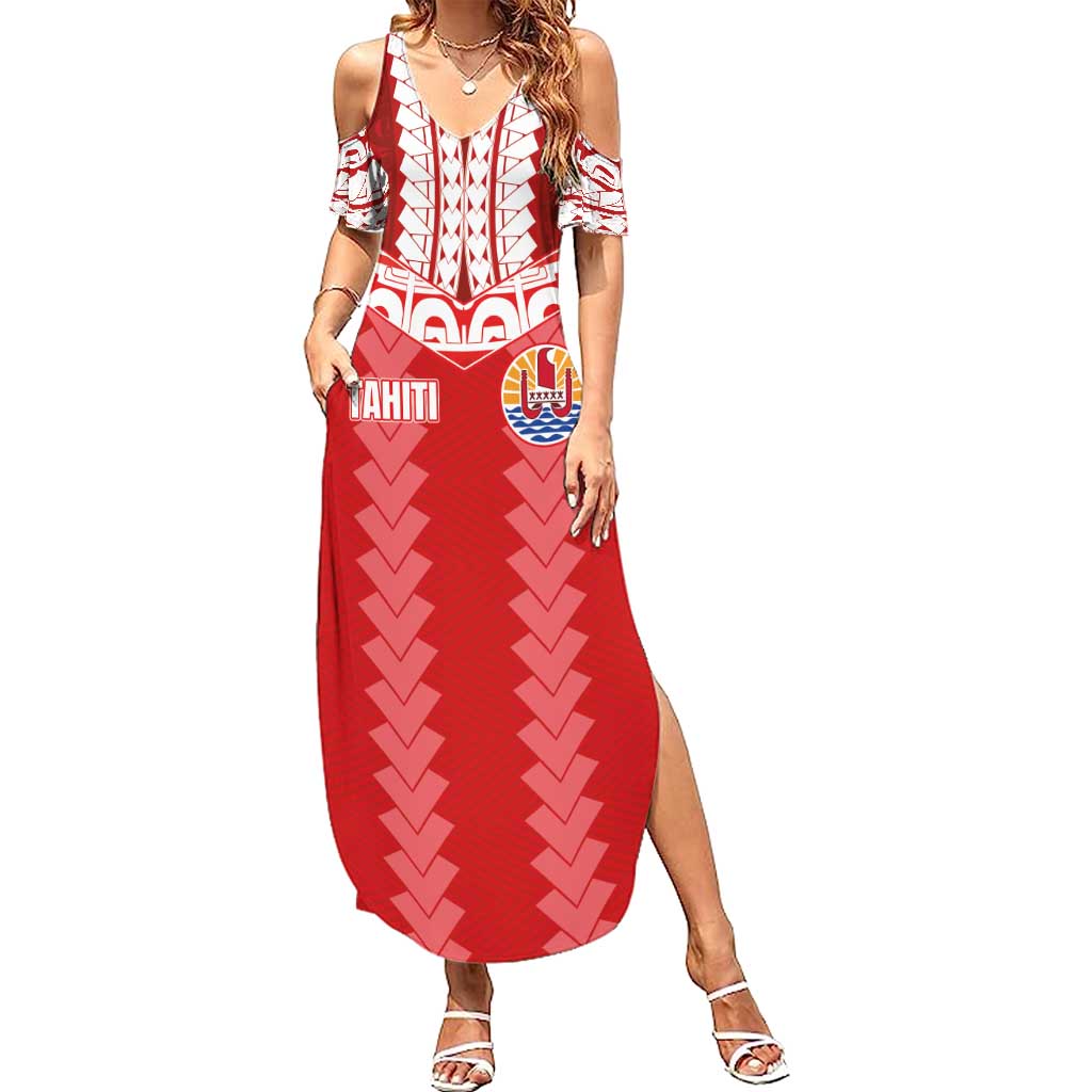 Custom Tahiti Football Polynesian Pattern Family Matching Summer Maxi Dress and Hawaiian Shirt LT03 Mom's Dress Red - Polynesian Pride