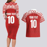 Custom Tonga Football Ngatu Tribal Tattoo Couples Matching Long Sleeve Bodycon Dress and Hawaiian Shirt LT03 - Polynesian Pride